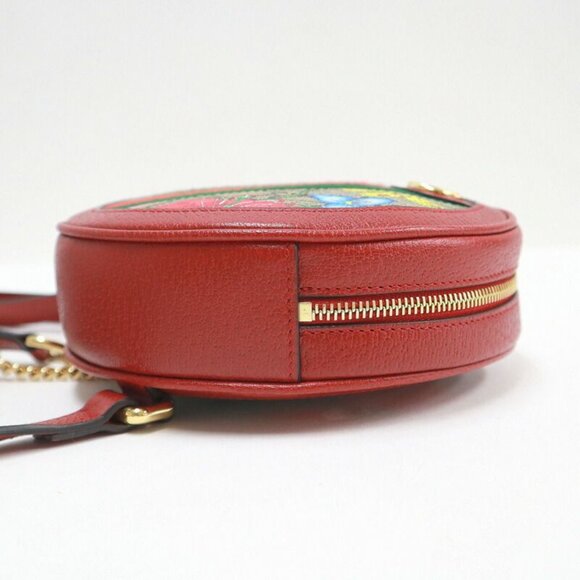 Gucci Mini Circle Backpack Ophidia GG Flora Leather Khaki Red - Picture 5 of 10